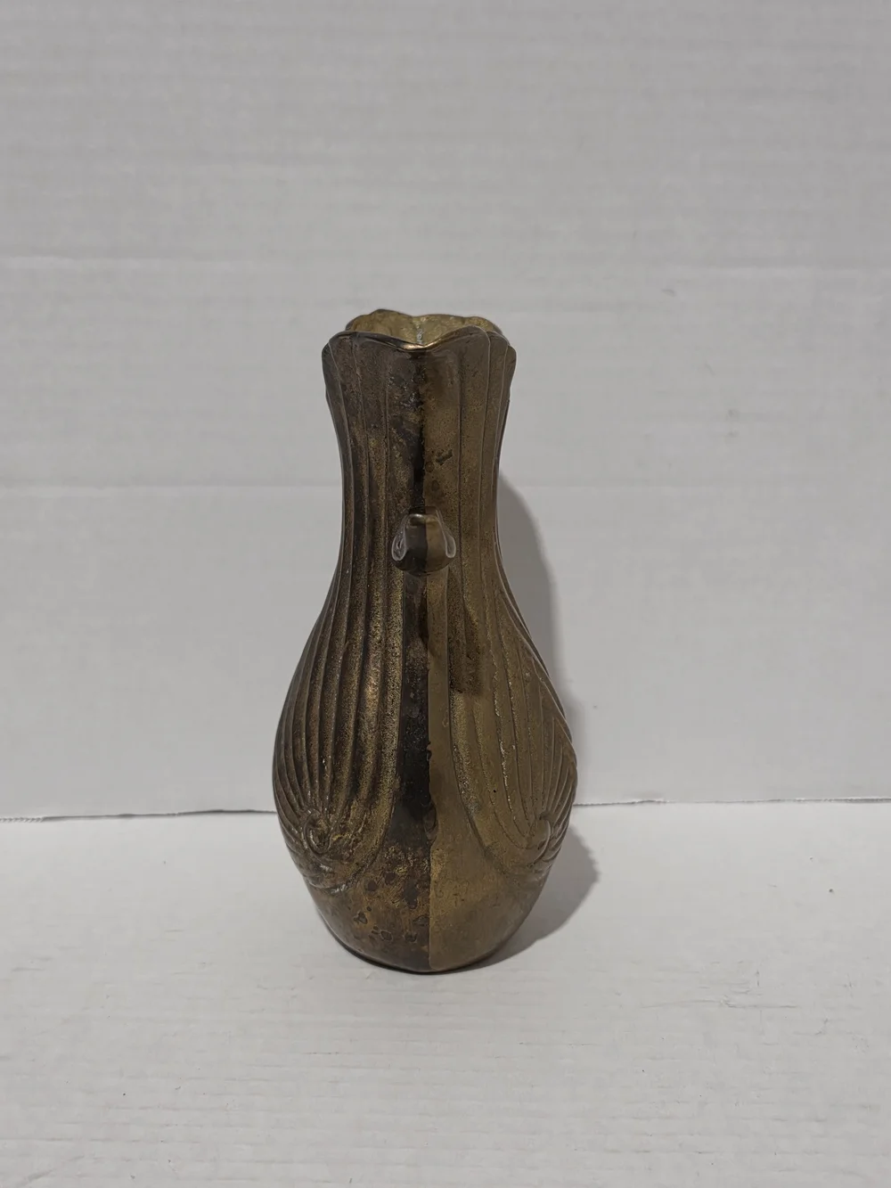 Solid Brass Art Deco Sculpture Vase with A Double Swan Design and Unique Patina